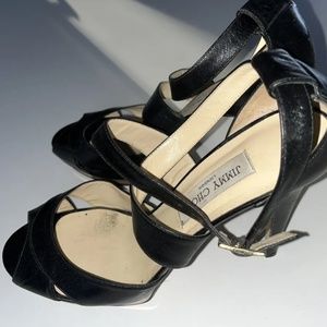 Jimmy Choo Kuki Leath 5" High Heel Shoes Stiletto Black Antique Size 42